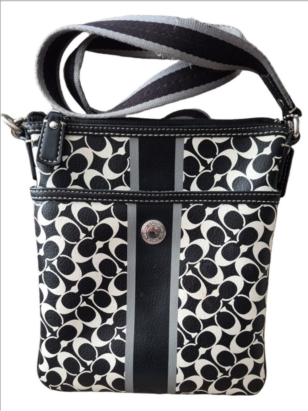 Coach Heritage Signature Stripe Swingpack Crossbody Bag Black/Grey